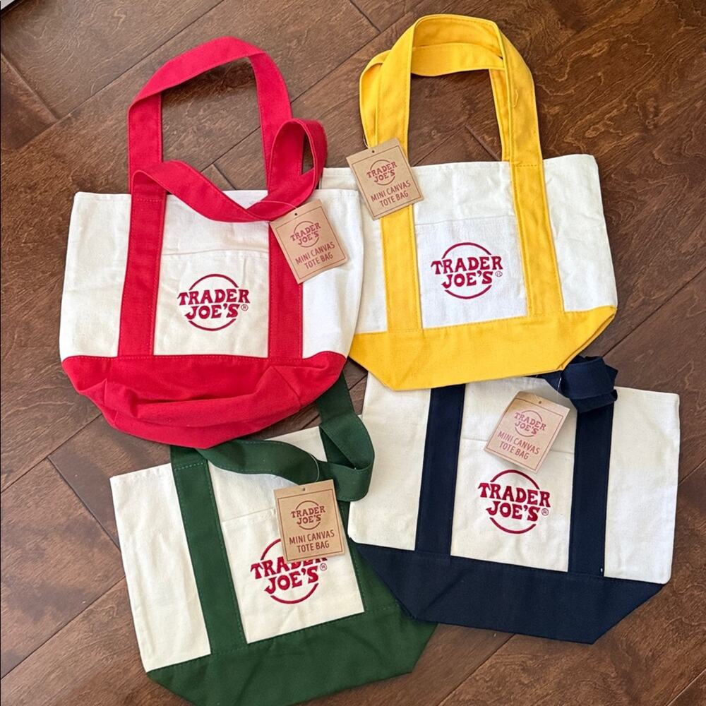 NWT Trader Joe’s Mini Primary Color Canvas Reusable Market Tote Bag Set